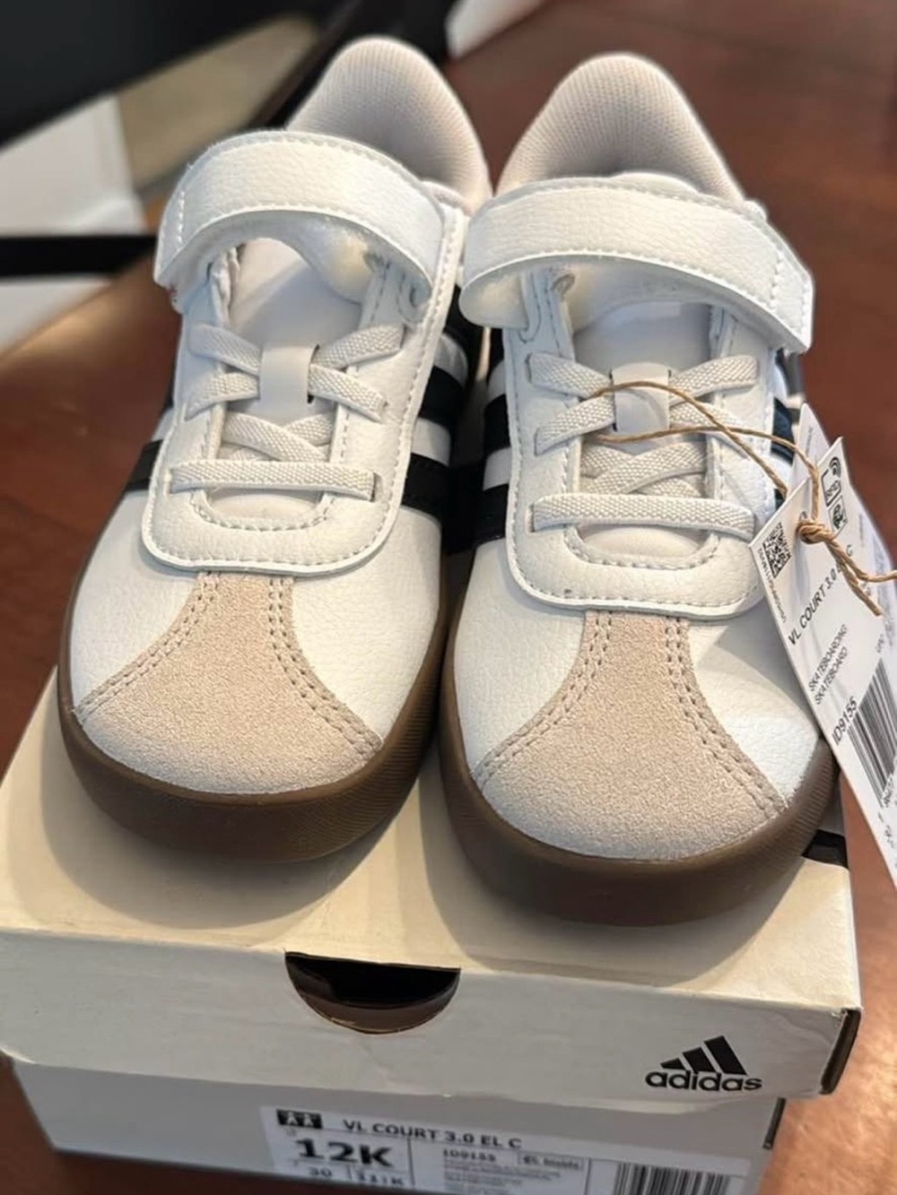 adidas Kids White, Black & Tan Court Sneakers